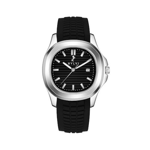 Image of Sylvi Urbanic Men's Analog Watch with Date Display, Silicone Strap, Water Resistant