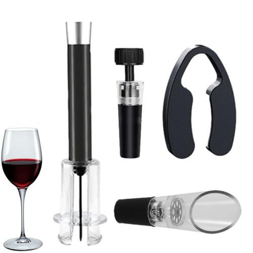 BOMBA DE AIR BOMBLE DE CORCHA, APRIBA DE BOTOR BOTA DE PRESIÓN DE AIR | Abridor de botellas de vino de bomba de aire colocado con cortador de aluminio, vertador de aireador, tapón de vacío - Saces de