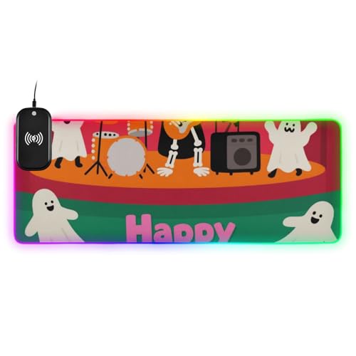 Tapis de souris long et lumineux spécial setup gaming et bureau décoré pour Halloween