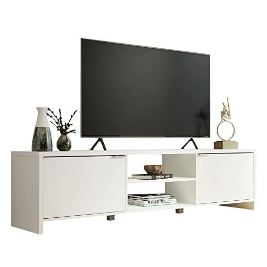 Madesa Mueble de TV Moderno, Mesa de Salón con 2 Estantes y 2 Puertas con Gran Almacenaje, para Televisores de hasta 65 Pulgadas, 180 x 39 x 47 cm, Madera - Blanco