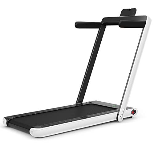 GYMAX Folding Treadmill, 2-in-1 Motorized Treadmills with Adjustable Speed, Bluetooth Build-in Speakers and LED Display, Running & Walking Machine(White)