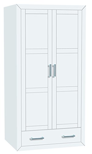 Armario 2 Puertas 1 Cajon Lacado Blanco 200x105x55,REALIZADO EN Madera Pino Maciza Y MDF