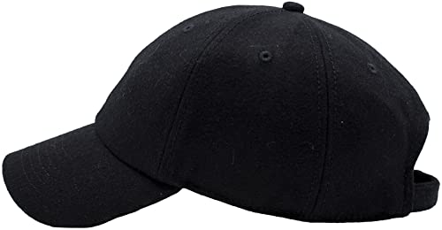 Classic 6-Panel Wool Blend Baseball Unisex Cap With Adjustable Brass Buckle (Black) #TOP3