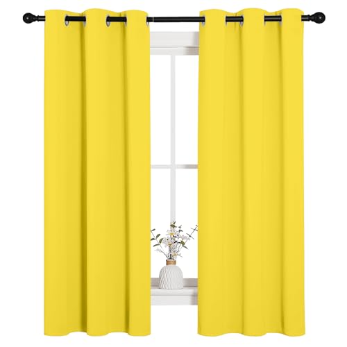 Image of NICETOWN Bedroom Curtain Panels Draperies, Thermal Insulated Solid Grommet Curtains /Drapes (1 Pair, 34 by 63 inches, Bright Yellow)