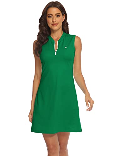 Bgowatu Women'S Tennis Dress Sleeveless Golf Polo Dress Lightweight Sports Activewear Dress Zip Up Green M thumb #2