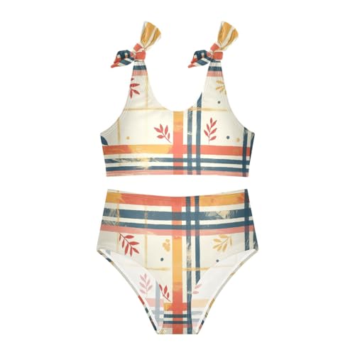 KLL Christmas Plaid Girl Two Piece Bikini Sets Scoop Neck Bathing Suit Swimwear Adjustable Shoulder Strap3