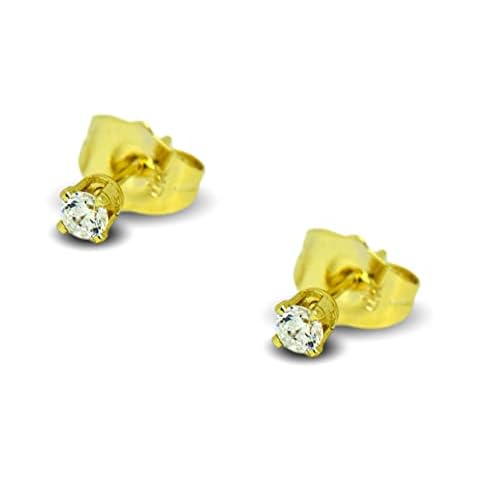 BDC Jewellery, 9ct Gold Filled Tiny Stud Earrings for Women or Girls Sparkling 3mm Round White CZ Crystals Cover