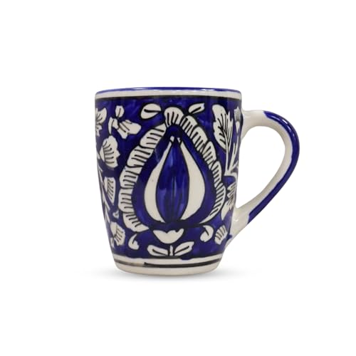 Image of Saras Aajeevika 2 Pc Hut Handpainted Ceramic Coffee Mug - 330ml Handmade Tea /Milk Mug Cup Set for Kitchen Glossy Finish Kids Glass Drinkware -Mircowave & Dishwasher Safe Ideal for (Design 8)