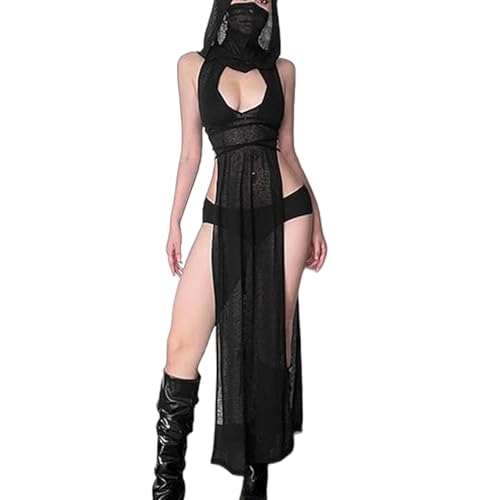 Gothic Rave Outfits Dresses for Women Festival Long Dresses Sexy Goth Clothes Rave Wear