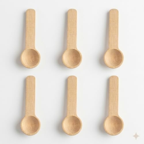 6 Adet Mini Ahşap Baharat Kaşığı Seti; Doğal Kayın Ağacı Yuvarlak Uçlu Baharatlık Kaşığı, Tuz, Şeker Ölçeği, 7 cm Küçük Dekoratif Tahta Kaşık