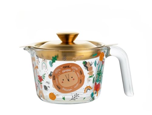 Auyyhui 耐熱透明ガラス製 かわいいオイルポット 油こし器 残留物をろ過 計量カップ 蓋付き 家庭用・レストラン向け キッチン用品 (金05)