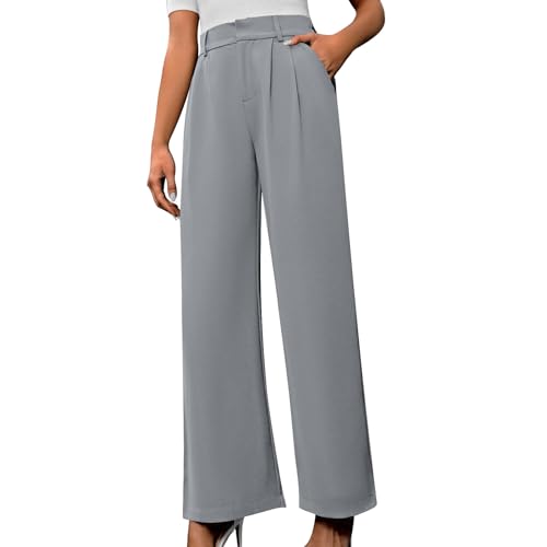 Lastesso Pants for Women Solid Straight Wide Leg Trousers with Pcoekts High Waisted Baggy Business Casual Suit Pants