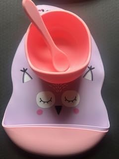 Silicone Baby Bib Set with Bowl and Spoon, lilac Kitty Design, Waterproof, 6 Months to 3 Years, BPA Free2