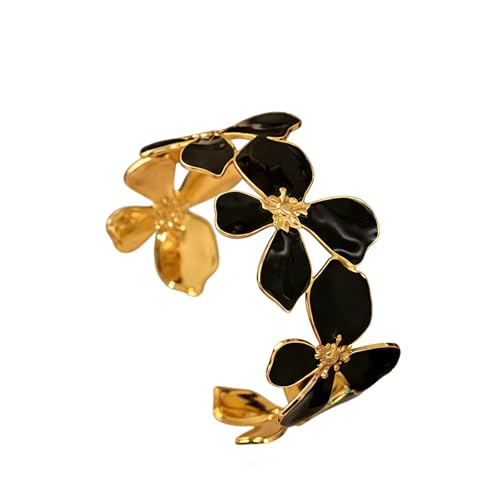 FOSLXIN Bracelet Fleurs Femme Dorées, Bracelets à Manchette Bracelet Ouvert en Or, Acier Inoxydable Parure Bijoux Ensemble Fleurs Glamour, Ors Parure de...