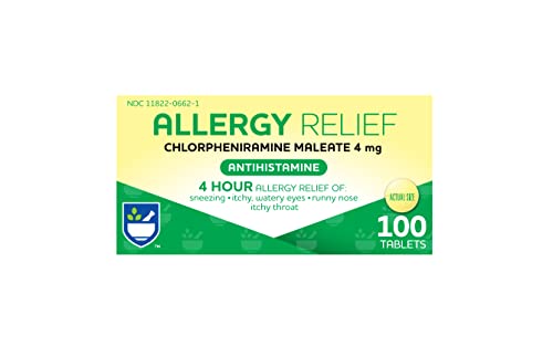 Rite Aid Allergy Medicine Chlorpheniramine Maleate 4mg - 100 Count Tablets | 4 Hour Allergy Relief | Antihistamine Allergy Medication | Allergy Medicine for Adults | Non Drowsy Allergy Medicine