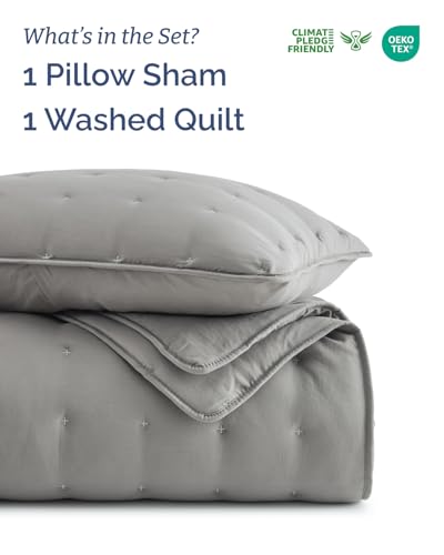 Image of Quilts Twin Size - Bedspread for Twin Size - Lightweight Comforter Set - Quilt Bedding Set for All-Seasons - Ultra Soft, Breathable & Comfy - Summer Coverlet with 1 Pillow Sham - 68 inch x 86 inch, Dark Grey