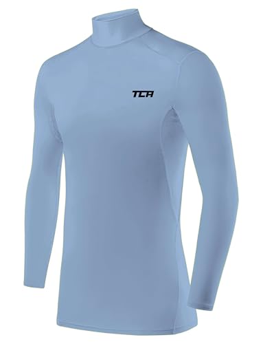 TCA Men's HyperFusion Compression Base Layer Top Long Sleeve Under Shirt - Mock Neck - Ice Blue Mock, L