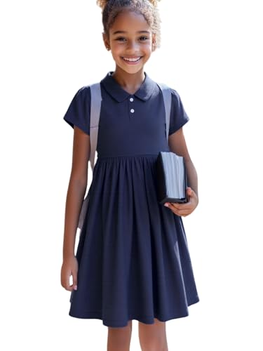 HILEELANG Little Girl Uniform Polo Dress Short-Sleeve Cotton Polo Dress