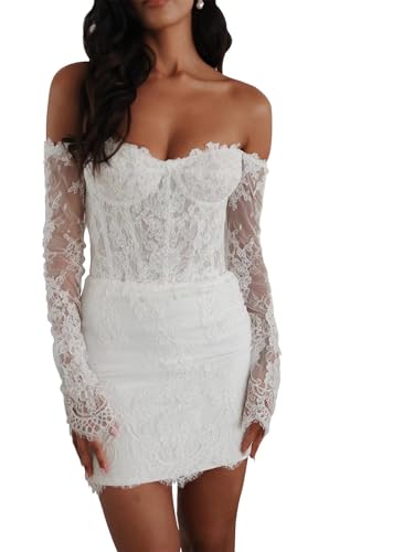 Smileven Short Wedding Dresses for Bride 2025 Lace Mini Formal Bridal Gowns with Sleeves