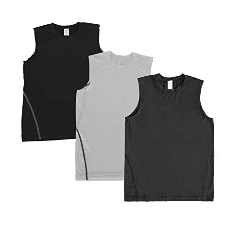Boys' 3 Pack Compression Baselayer Athletic Workout T-Shirts Cool Dry Fit Tops, #7928