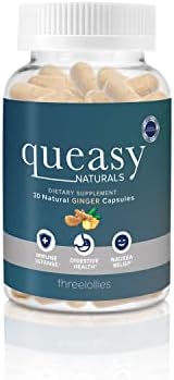 Queasy Naturals Three Lollies Ginger Capsules – The Natural Way to Ease Queasiness – Doctor Developed, Clean Ingredients – 15 Servings (2 Capsules/Serving) – Supports Immune Defense & Digestion