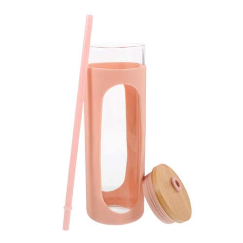 Garneck Bamboo Straw Glass Tumbler Silicone Sleeve Iced Tea Water Bottle Cup Water Glass Bottle