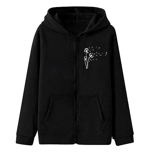 Amikadom Jaquetas femininas pretas com capuz e gola V com capuz roupas moletons para mulheres manga