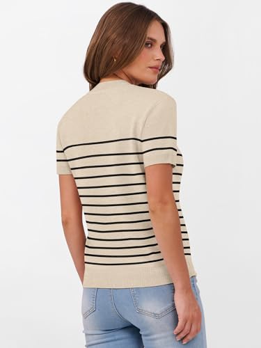 Image of ANRABESS Womens Short Sleeve Sweaters Wool Blend Crew Neck Sweater Shirts Business Casual Work Tops 2026 Summer Outfits