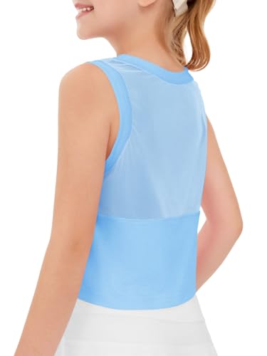 Image of Haloumoning Girls Athletic Tank Tops Kids Sleeveless Crop Tops Mesh Back Workout Cute Sports Shirts 5-14 Years