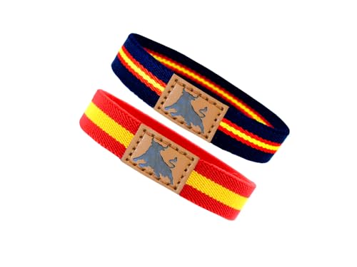 Only faith Pulsera Bandera España Pulsera de Cuero piel genuino Hombre Acero inoxidable Ajustable Bandera Paracord Amarillo y rojo negro Regalo para Hombre (Elástica 2 Toro Roja   Azul)