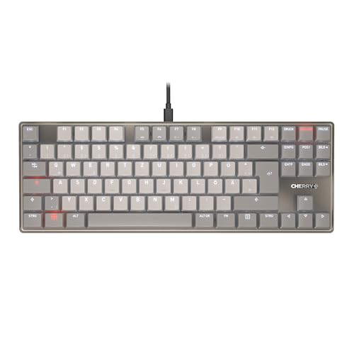 CHERRY KC 500 MX LP TKL, Clavier Mécanique Bas Profil sans Pavé Numérique, Disposition Allemande (QWERTZ), Filaire (USB-A), Interrupteurs MX LP 2.0 Ivory, Gris