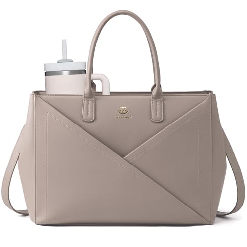 LOVEVOOK Laptop Tote Bag for Women with Large Cup Holder, 15.6 Inch PU Leather Work Bag Teacher Tote Bag, Waterproof Computer Bags Business Office Briefcase Handbag