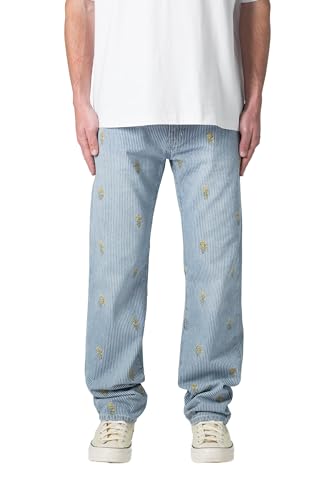 mnml Men's V656 Pinstripe Flower Denim