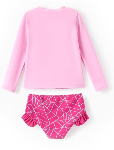 Image of Disney Frozen Elsa Stitch Marvel Toddler Girl Two Piece Long Sleeve UPF50+ Swimsuit Rashguard Sets Bathing Suit