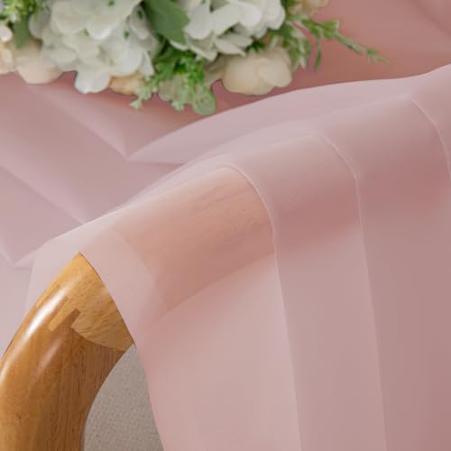 Image of Simplebrand Blush Red Sheer Curtains 90 Inches Long 2 Panels, Light Filtering Rod Pocket Solid Color Window Sheer Curtain Panels, Elegant Curtains & Drapes for Living Room, Bedroom, 59 inch W x 90 inch L