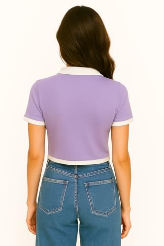 Image of Ribbed Polo Crop Top, Half Sleeve Top for Women, Korean Style Top, Trendy Collar, Stylish Tops for Girls, Fancy Top