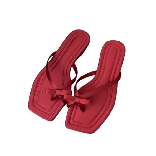 Women's Clip Toe Slippers Comfort Soft Sole Flats Slides Summer Casual(Red,5)