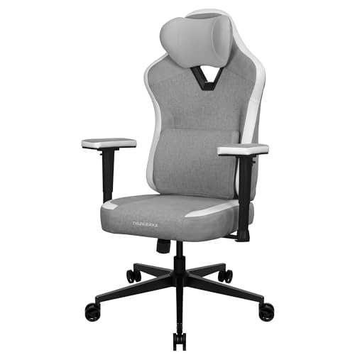 ThunderX3 EAZE Gaming Chair, for Adults Ergonomic Office Chair, High Back Desk Chair, Synchronous Tilt, Memory Foam Lumbar Support, Neck Pillow, Adjustable Soft Armrest, Fabric, Loft Light Grey