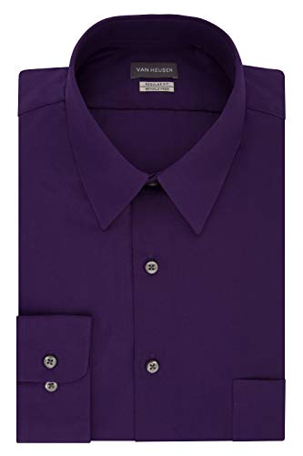 Van Heusen Men's Dress Shirt Regular Fit Poplin Solid, Purple Velvet, 18