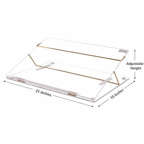 Image of Rasper Clear Acrylic Writing Desk Acrylic Table Top Elevator with Adjustable Height Slant Book Reading Office Table Top (Standard Size 21x15 Inch) Premium Most Heavy Quality 12MM with 1 Year Warranty