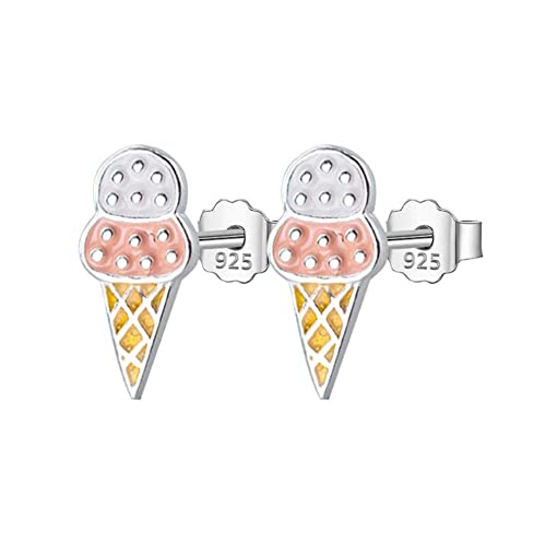 Pendientes de tuerca de helado para mujer y niñas en plata antialérgica