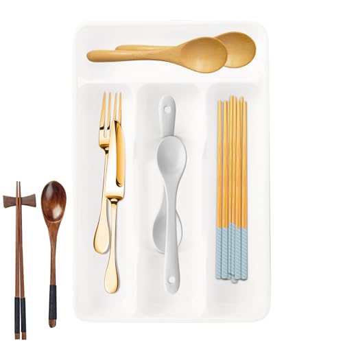 Genérico Bandeja Para Cubiertos De Cajón | Organizador De Cubertería - Portacubiertos Compacto Con 4 Compartimentos Para Tenedores Cocina Hogar Casa Apartamento Residencia Estudiantes