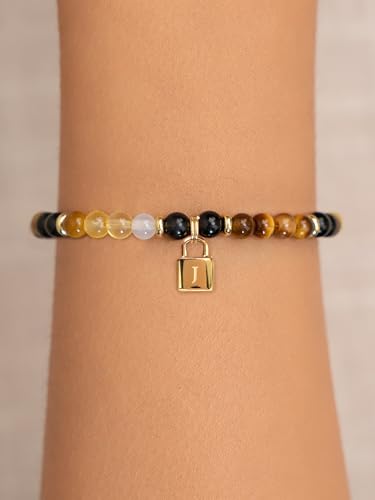 SENLLY Crystal Initial Bracelet, Meaningful Gift for Women Crafted with Natural Stone & Letter Padlock Charm J, Adjustable for Mom Daughter Sister Wife Friend - image 3