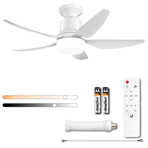 E26 Socket Ceiling Fan with Light and Remote 30 Inch Low Profile Flush Mount Fan with Timer Socket Fan for Bedroom Apartment 3000LM Dimmable 3CCT LED Quiet Energy-Saving Motor Removable Blades