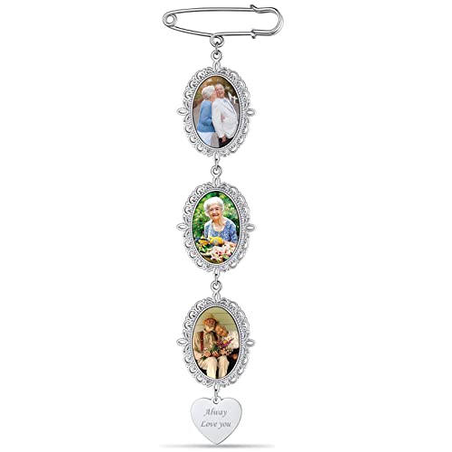 Custom4U Benutzerdefinierte Foto Brosche mit Wunsch/Namen/Text/Bilder Gravur 3X Ovale Kupfer Foto Brosche Charms mit Herz-Accessoire in Silber für Memorial DIY Erinnerungs Charm Geschenke Cover