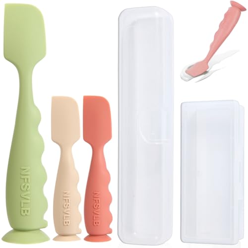 Image of NFSVLB Baby Diaper Cream Spatula with Case,1 Large 2 Mini Diaper Spatula with 2 Case,Butt Spatula Baby Diaper Cream Applicator, Soft Butt Paste Spatula Diaper Rash Spatula with Case Green Red Beige