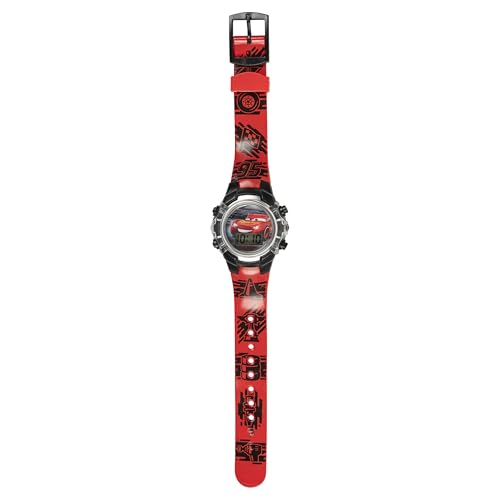 Image of Disney Pixar Cars Kids Watch - Flashing Dial Lights, LCD Display, Adjustable Plastic Strap - Perfect for Boys and Girls