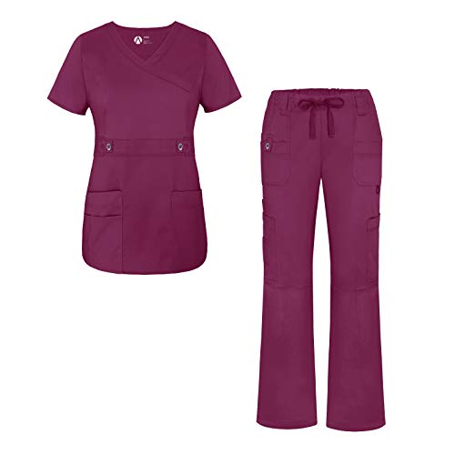 Adar Uniforms Women's Scrub Set - Crossover Top and Multi Pocket Pants