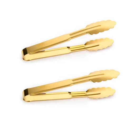 2-Pack 9 Inch Gold Serving Tongs Barbecue Food Tongs Buffet Tongs Non-slip & Easy Grip Stainless Steel Gold Kitchen Cooking Tongs, Salad, Bread, Ice, Frying,Grilling,Pastry,Oven by JYJFGSFA - Used condition - US$6.92