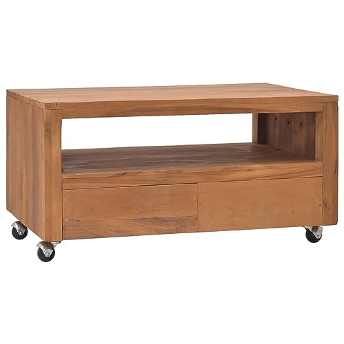 ZEYUAN Meuble TV avec Roues 80x50x42 cm Bois de Teck Solide,Meuble TV Haut,Table Television Salon,Meuble Télé Haut